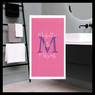 Pink Purple White Bat Mitzvah Name Monogram Napkin
