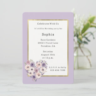 Pink Purple White Floral Heart Birthday Invitation