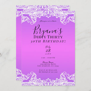 Pink & Purple White Lace Dirty 30 30th Birthday  Invitation