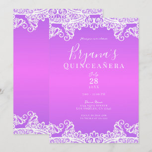 Pink Purple White Lace Elegant Quinceañera Party  Invitation