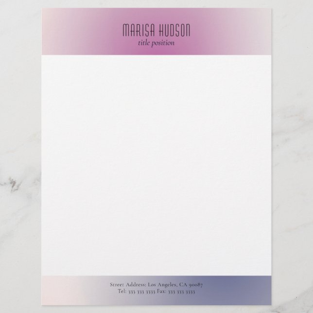 Pink Purple White Minimalist Aesthetic Gradient Custom Letterhead (Front)