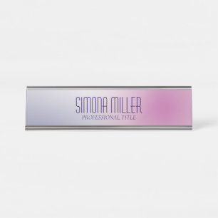 Pink Purple White Minimalist Aesthetic Gradient Desk Name Plate