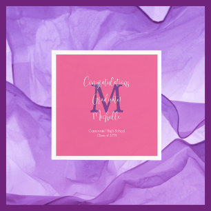 Pink Purple White Monogrammed Graduation Party  Napkin