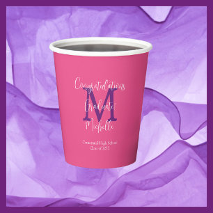 Pink Purple White Monogrammed Graduation Party Paper Cups