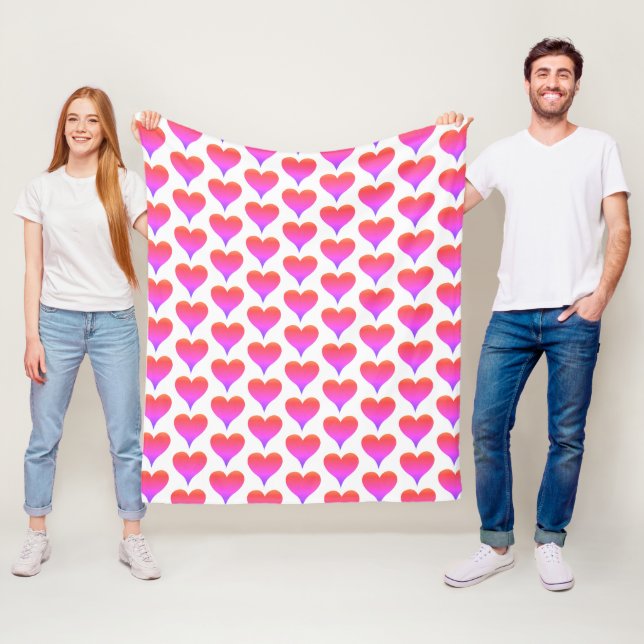 Pink Purple White Ombre Hearts Pattern Fleece Blanket (In Situ)