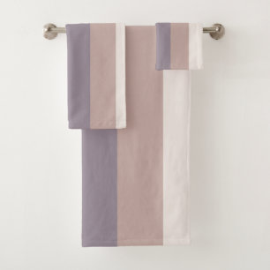 pink, purple, white stripes bath towel set