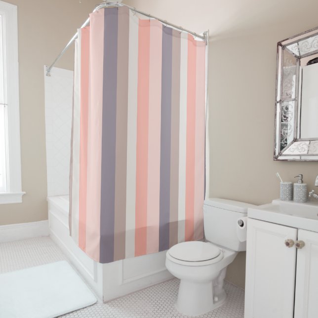 pink, purple, white stripes shower curtain (In Situ)