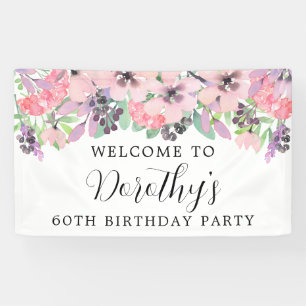 Pink Purple Wildflower 60th Birthday Welcome Banner