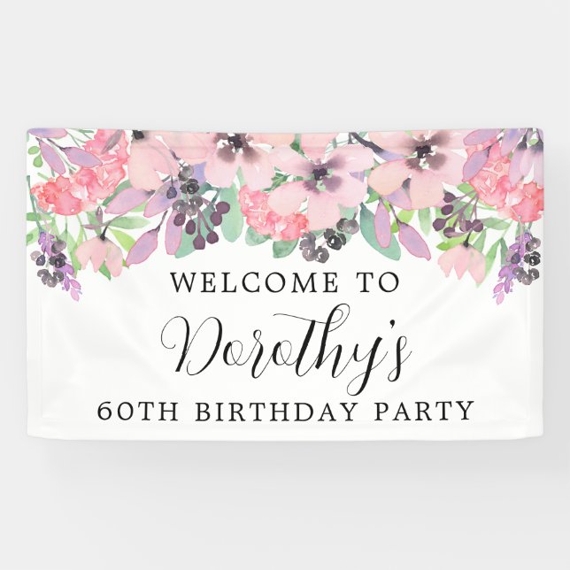 Pink Purple Wildflower 60th Birthday Welcome Banner (Horizontal)