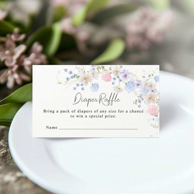 Pink Purple Wildflower Baby Shower Diaper Raffle Enclosure Card (Creator Uploaded)