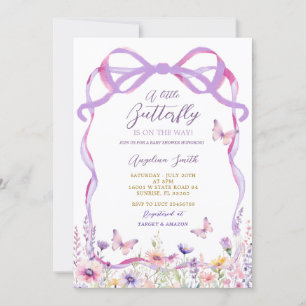 Pink Purple Wildflower Butterflies Baby Shower Invitation
