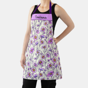 Pink Purple Wildflower Garden Design Apron