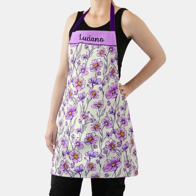 Pink Purple Wildflower Garden Design Apron (Insitu)