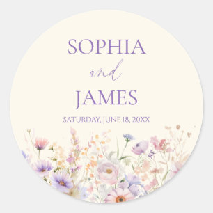Pink Purple Wildflower Meadow Wedding Classic Round Sticker
