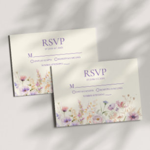 Pink Purple Wildflower Meadow Wedding RSVP Card