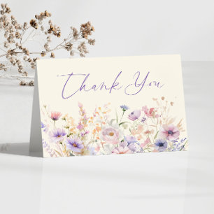 Pink Purple Wildflower Meadow Wedding Thank You Card