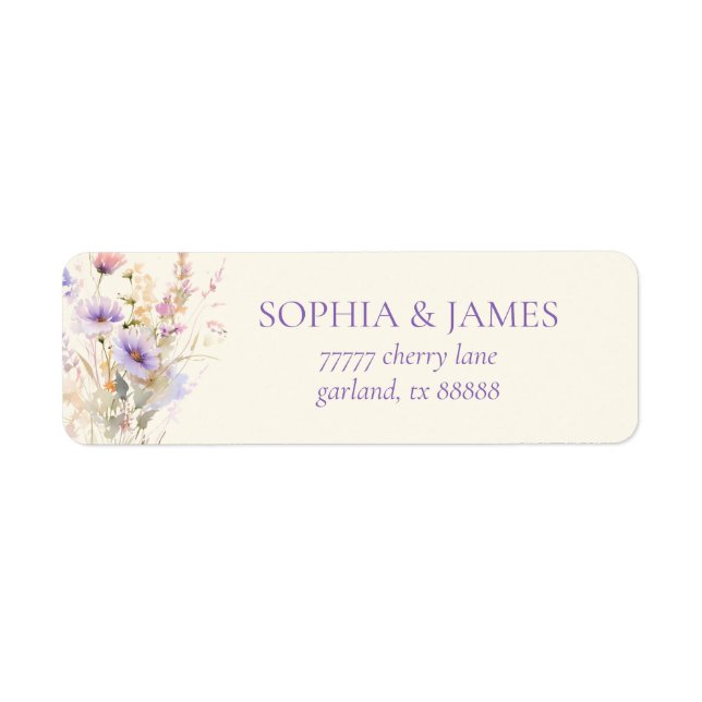 Pink Purple Wildflower Wedding Return Address Label (Front)