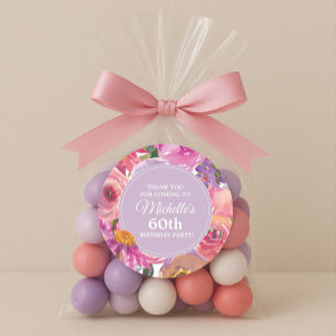Pink Purple Wildflowers 60th Birthday Party Classic Round Sticker