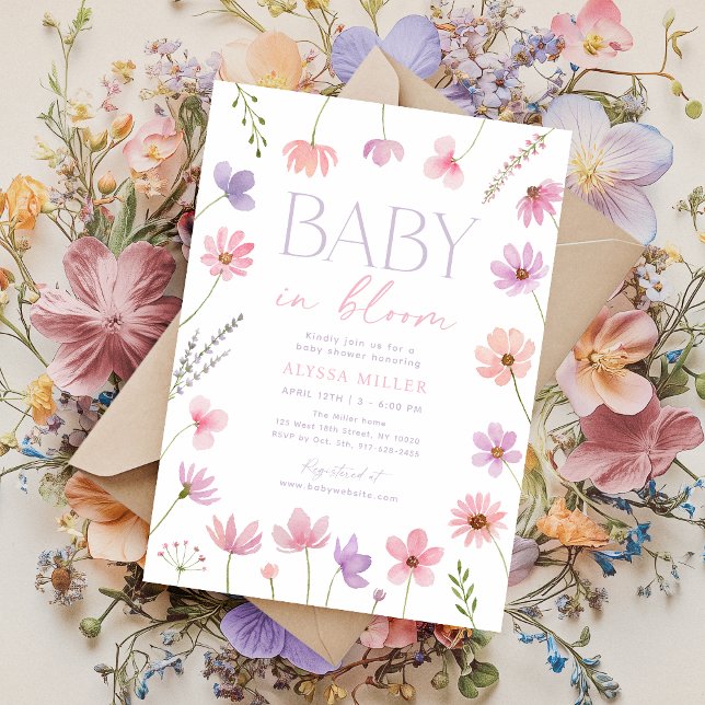 Pink Purple Wildflowers Baby in Bloom Baby Shower Invitation (Creator Uploaded)