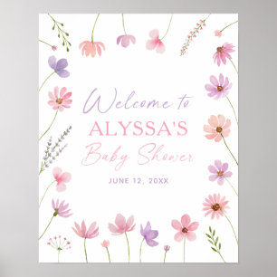 Pink Purple Wildflowers Baby Shower Welcome Sign