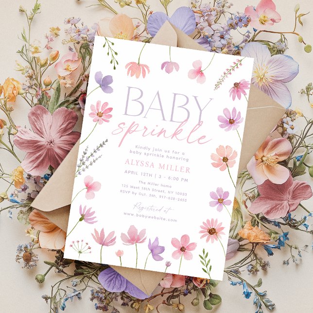 Pink Purple Wildflowers Girl Baby Sprinkle Invitation (Creator Uploaded)