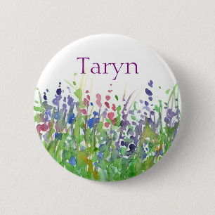 Pink Purple Wildflowers Watercolor Custom Name Tag 6 Cm Round Badge