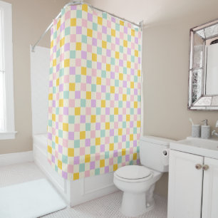 Pink purple yellow aqua checkers checkered pattern shower curtain
