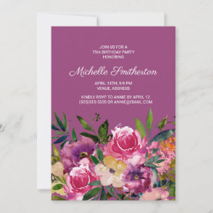 Pink Purple Yellow Floral 75th Birthday Invitation