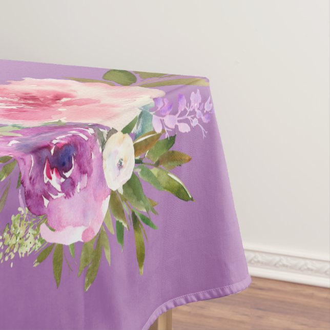 Pink Purple Yellow Floral Watercolor Tablecloth (In Situ)