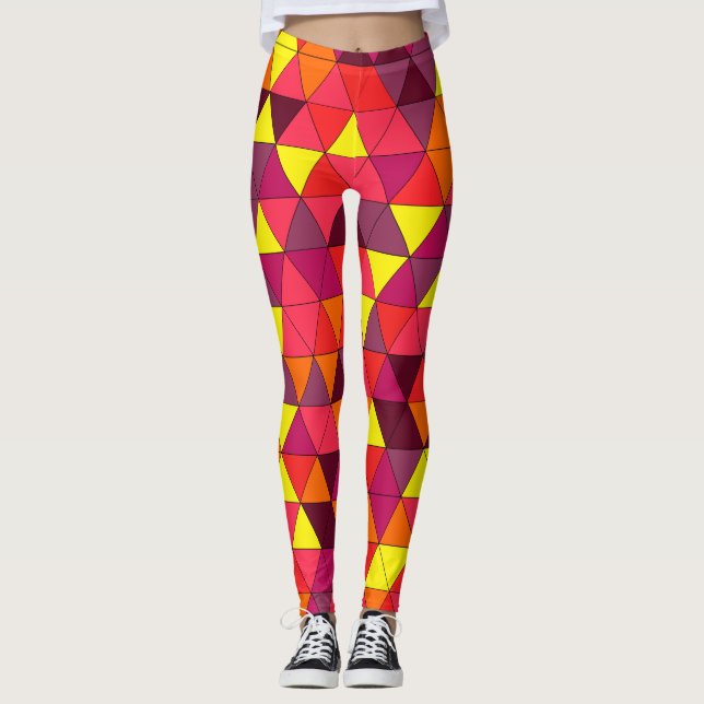 Pink, Purple & Yellow Geometric Pattern Workout Leggings (Front)