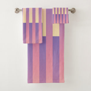 Pink Purple Yellow Striped Pattern Bath Towel Set