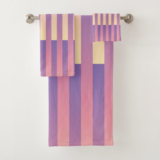 Pink Purple Yellow Striped Pattern  Bath Towel Set (Insitu)