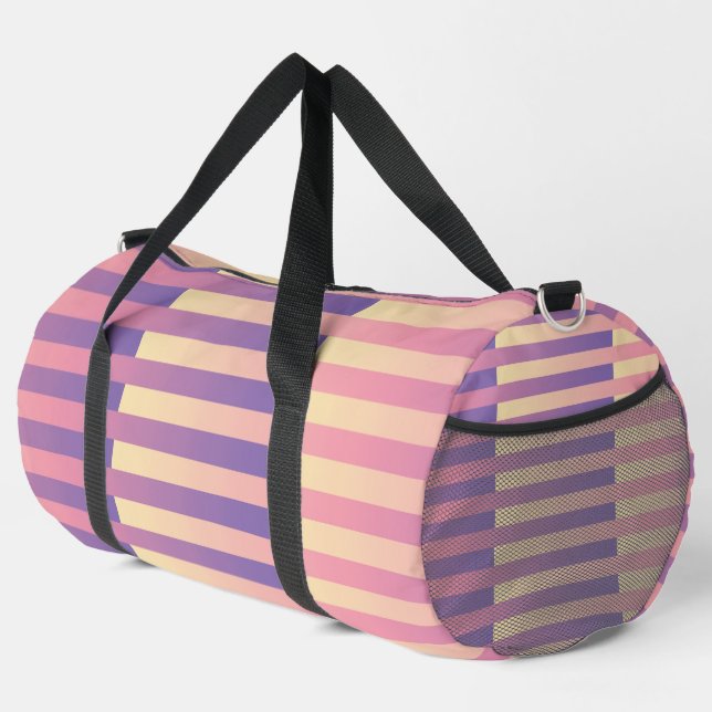 Pink Purple Yellow Striped Pattern Large Duffle Bag (Right Corner)