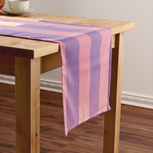 Pink Purple Yellow Striped Pattern Short Table Runner (In Situ)
