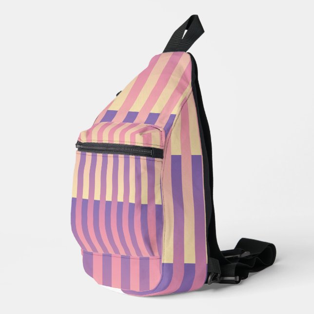 Pink Purple Yellow Striped Pattern Sling Bag (Right Corner)