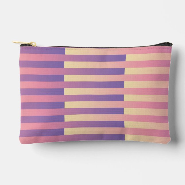 Pink Purple Yellow Striped Pattern Small Accessory Pouch (Front)