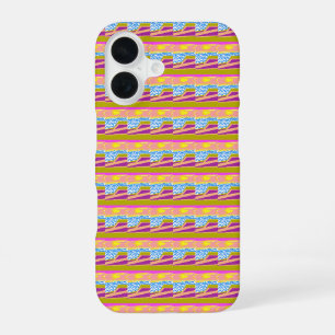Pink Purple Yellow Sunset Boat Blue Waves iPhone 16 Case