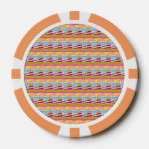 Pink Purple Yellow Sunset Boat Blue Waves Poker Chips