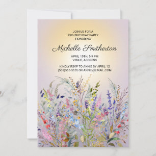 Pink Purple Yellow Wildflowers 75th Birthday Invitation