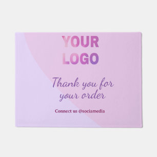 Pink purple your logo connect with us social media doormat