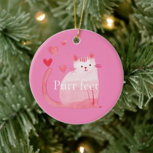 Pink Purrfect Cat  Ceramic Ornament