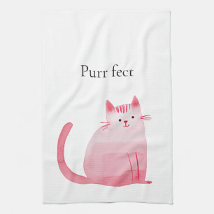 Pink Purrfect Cat  Tea Towel