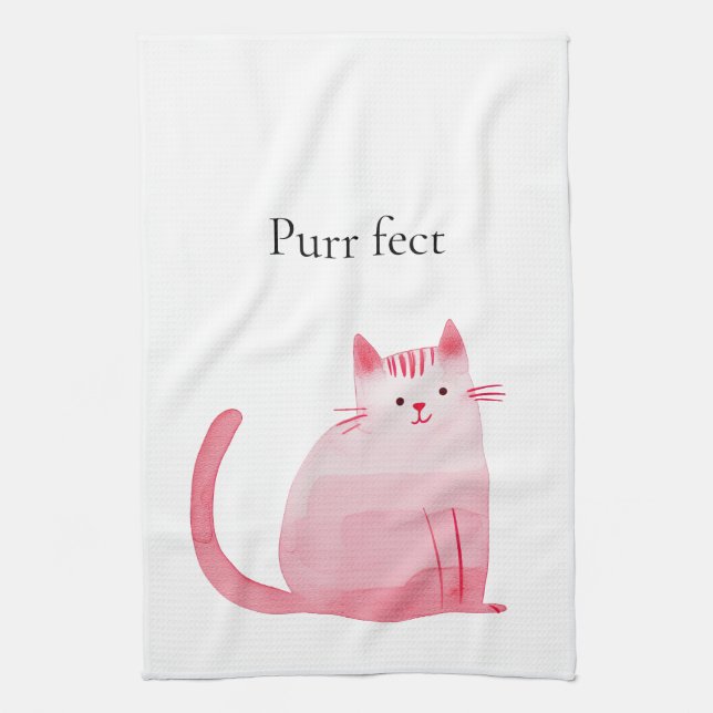 Pink Purrfect Cat  Tea Towel (Vertical)