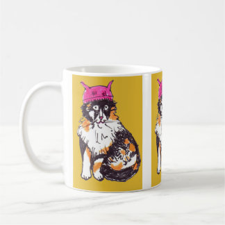 Pink Pussy Hat on Calico Cat for Women's March Coffee Mug