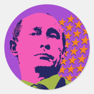 Pink Putin Pop Art Portrait Classic Round Sticker