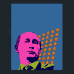 Pink Putin Pop Art Portrait Poster<br><div class="desc">The Pop Art Putin graphic features a graphic illustration of Russian President Vladimir Putin, the ex KGB agent for the great Communist power, the Soviet Union. The highlights of the Putin portrait are prink pink with dark blue shadows. Behind pop art Putin is a series of graphic orange stars. Show...</div>
