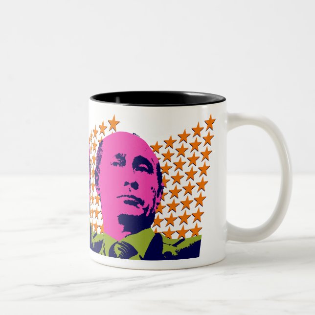 Pink Putin Pop Art Portrait Two-Tone Coffee Mug (Right)