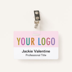 Pink PVC Name Badge with Clip Lanyard or Reel ID Badge