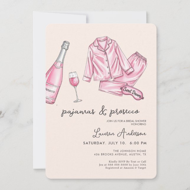 Pink Pyjamas and Prosecco Bridal Shower  Invitation (Front)