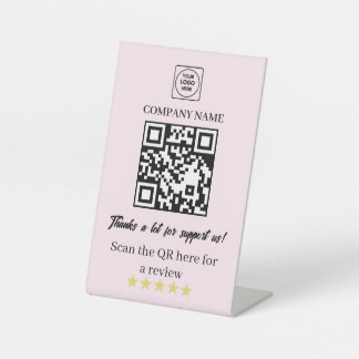 Pink QR Code 5-Star Review Business Pedestal Sign